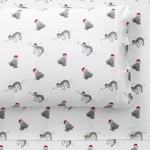 Pottery Barn PB Teen Sloths Organic Flannel Flat Twin Sheet